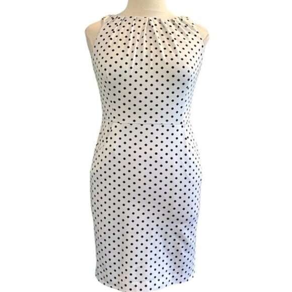 Lauren Ralph Lauren Sleeveless Boat Neck White Polka Dot Knit Dress Size 12 - Picture 1 of 6
